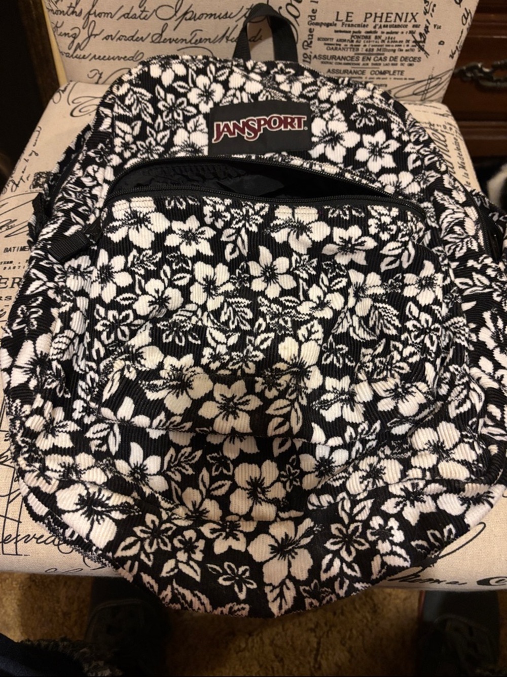Jansport Black and White Floral Backpack